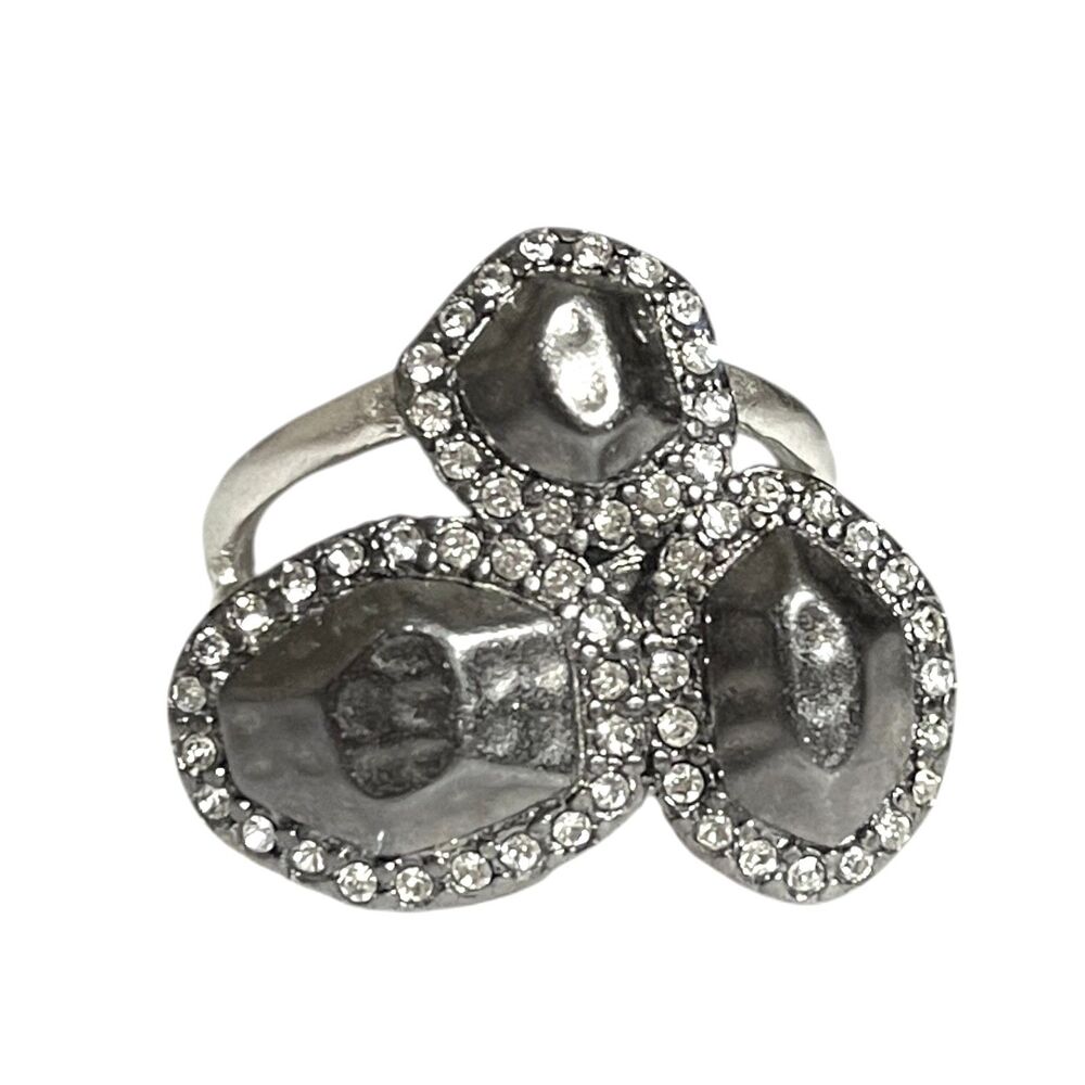 Lia Sophia Ring Milano Hammered Hematite Crystal Accents Silver Tone Size 6